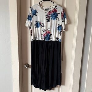 Floral Print Dress with Black Skirt